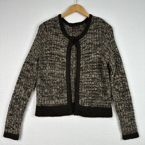 Fenn Wright Manson Wool Blend Cardigan Sweater Brown Marled Textured Knit XL - Picture 9 of 9
